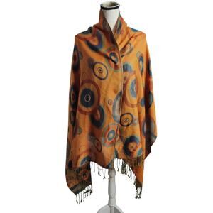 Pashmina Cashmere Silk Circle Print Scarf Shawl Fringe Soft Elegant Reversible